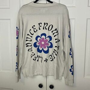 Urban Outfitters Floral Positive Graphic Long Sleeve Tee Blue Pink Flower Print